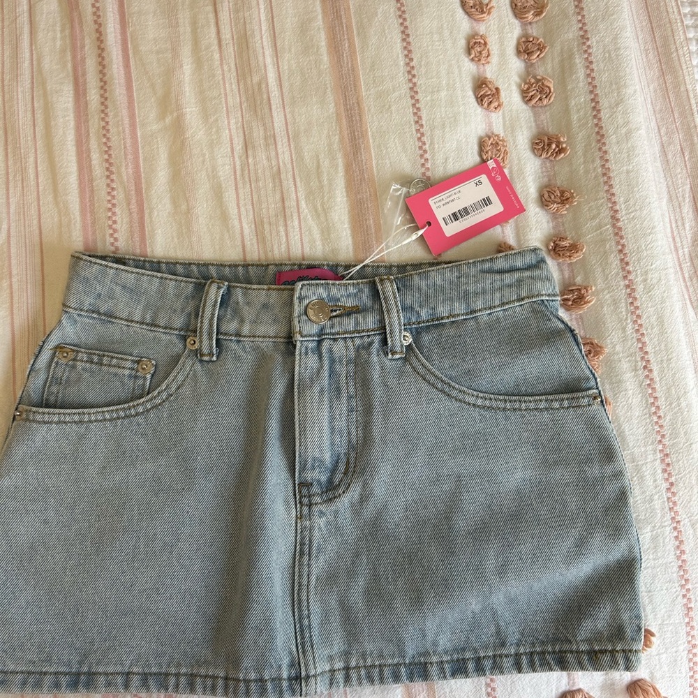 Edikted Light Blue Denim Mini Skirt